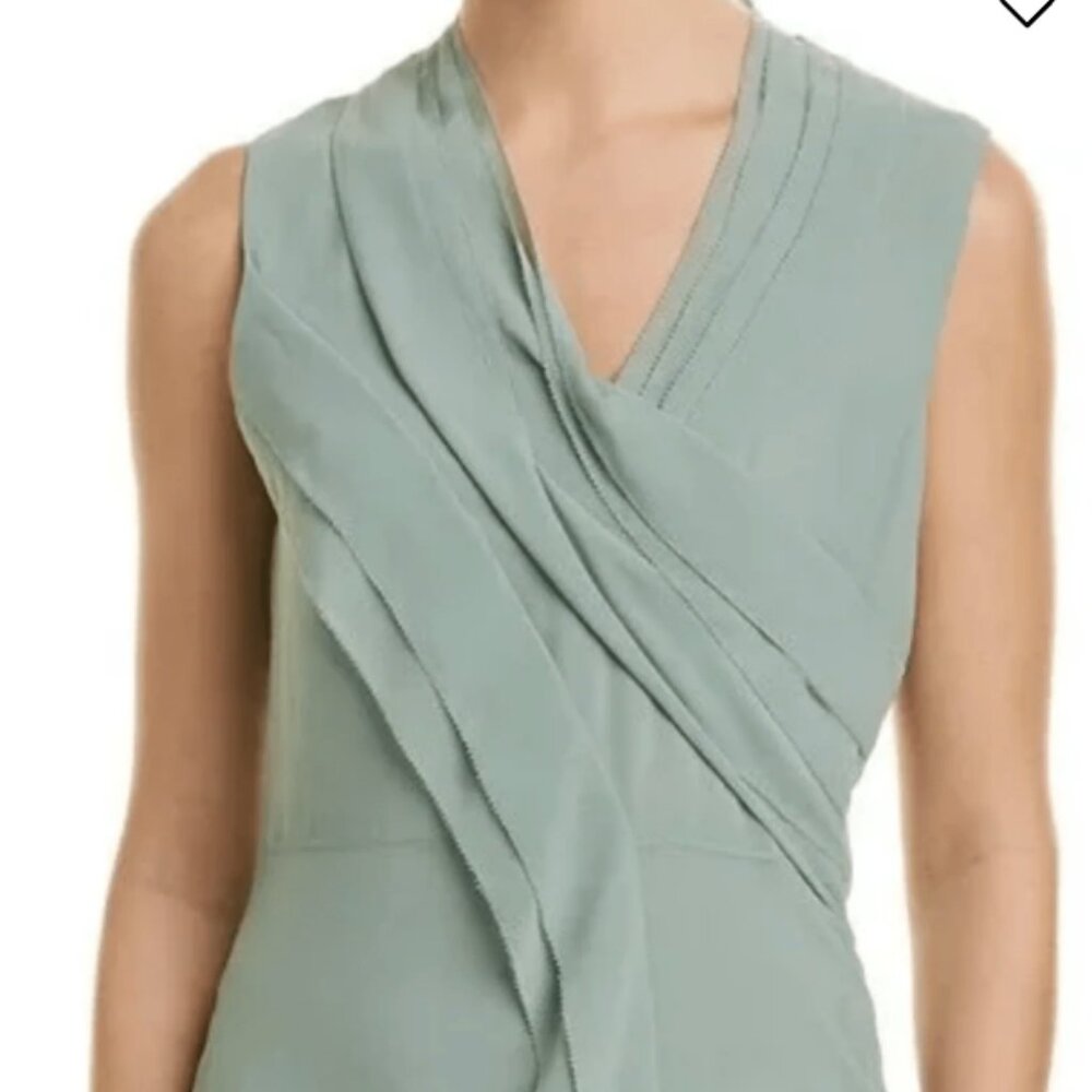 NWT- Reiss Pistachio/Green Kayla Pleat Front V Neck Top